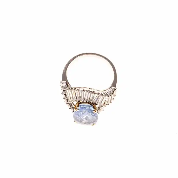 Boucheron Monture 4.68 Carat Blue Unheated Sapphire 18k White Gold 2 ct Diamond Ring