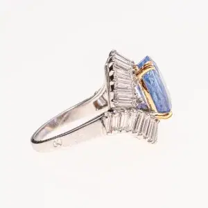 Boucheron Monture 4.68 Carat Blue Unheated Sapphire 18k White Gold 2 ct Diamond Ring