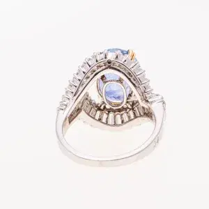 Boucheron Monture 4.68 Carat Blue Unheated Sapphire 18k White Gold 2 ct Diamond Ring