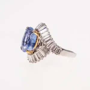 Boucheron Monture 4.68 Carat Blue Unheated Sapphire 18k White Gold 2 ct Diamond Ring