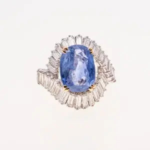 Boucheron Monture 4.68 Carat Blue Unheated Sapphire 18k White Gold 2 ct Diamond Ring