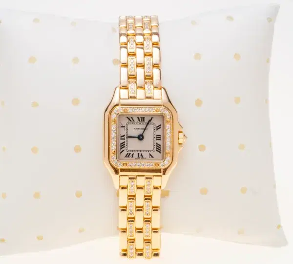 Cartier Panthere Watch 22mm Factory Diamond Pave 18k Yellow Gold