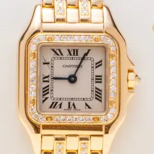 Cartier Panthere Watch 22mm Factory Diamond Pave 18k Yellow Gold