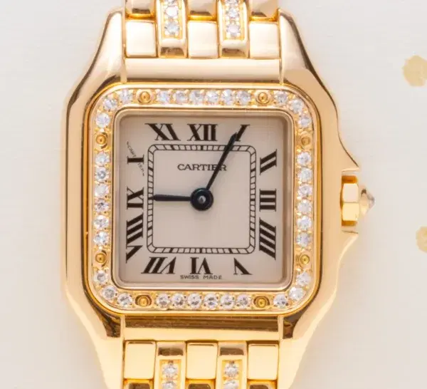 Cartier Panthere Watch 22mm Factory Diamond Pave 18k Yellow Gold