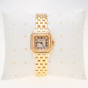 Cartier Panthere Watch 22mm Factory Diamond Pave 18k Yellow Gold