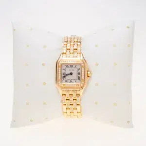 Cartier Panthere Watch 22mm Factory Diamond Pave 18k Yellow Gold