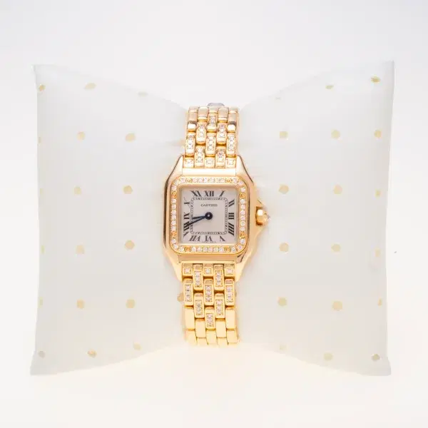 Cartier Panthere Watch 22mm Factory Diamond Pave 18k Yellow Gold