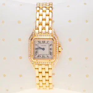 Cartier Panthere Watch 22mm Factory Diamond Pave 18k Yellow Gold