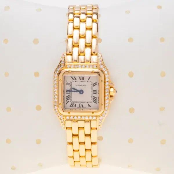 Cartier Panthere Watch 22mm Factory Diamond Pave 18k Yellow Gold