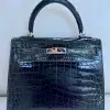 Hermès Kelly 25 Sellier Bag 2006 Gris Fonce Niloticus Shinny Crocodile