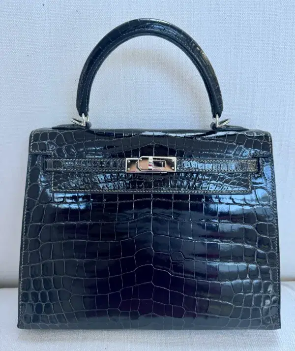 Hermès Kelly 25 Sellier Bag 2006 Gris Fonce Niloticus Shinny Crocodile