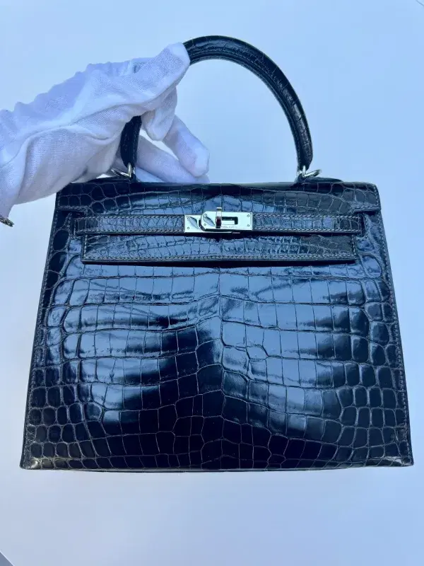 Hermès Kelly 25 Sellier Bag 2006 Gris Fonce Niloticus Shinny Crocodile