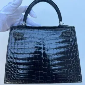 Hermès Kelly 25 Sellier Bag 2006 Gris Fonce Niloticus Shinny Crocodile