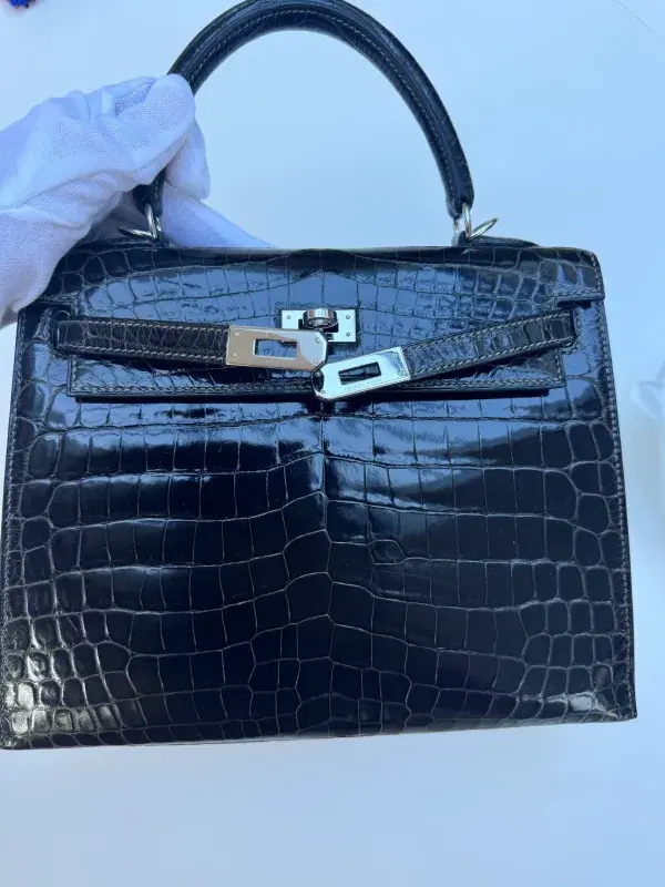 Hermès Kelly 25 Sellier Bag 2006 Gris Fonce Niloticus Shinny Crocodile