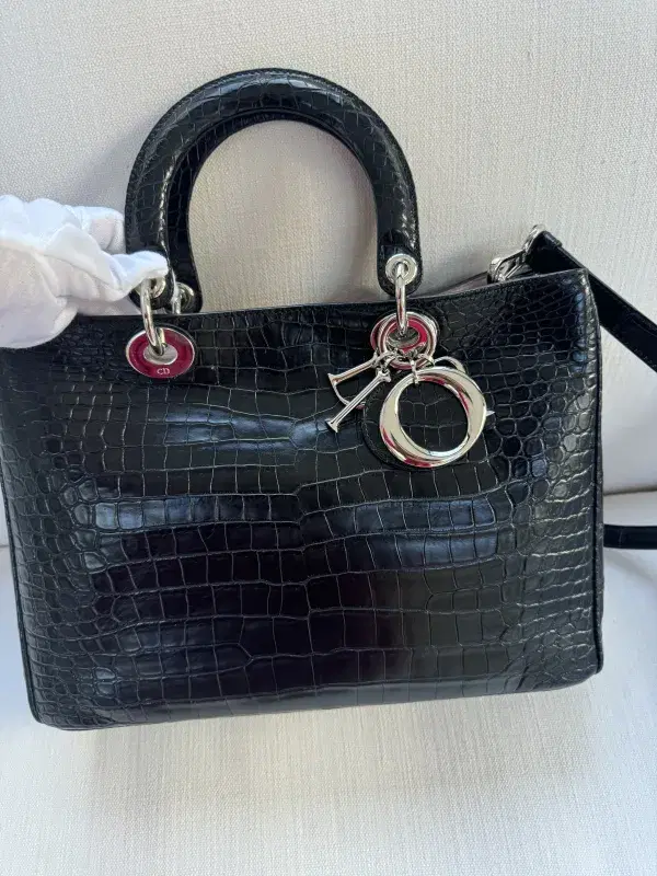 Dior Diorissimo Black Crocodile Bag with Authenticity Card