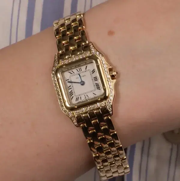 Cartier Panthere Watch 22mm Factory Diamond Pave 18k Yellow Gold