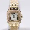 Cartier Panthere Watch 22mm Factory Diamond Pave 18k Yellow Gold