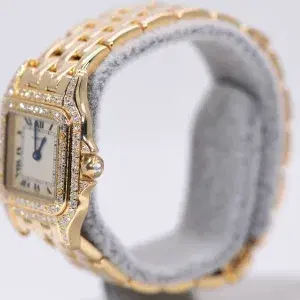 Cartier Panthere Watch 22mm Factory Diamond Pave 18k Yellow Gold