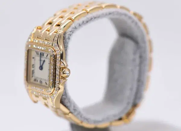 Cartier Panthere Watch 22mm Factory Diamond Pave 18k Yellow Gold