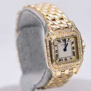 Cartier Panthere Watch 22mm Factory Diamond Pave 18k Yellow Gold