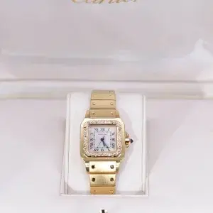 Cartier Santos Galbée Watch 23.5mm 18k Gold Factory Diamond