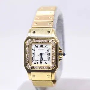 Cartier Santos Galbée Watch 23.5mm 18k Gold Factory Diamond