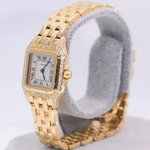 Cartier Panthere Watch 22mm Factory Diamond Pave 18k Yellow Gold