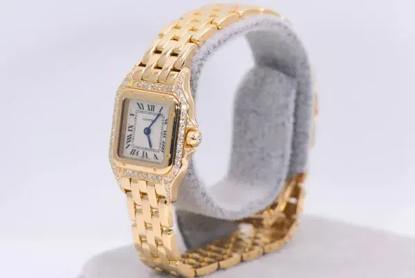 Cartier Panthere Watch 22mm Factory Diamond Pave 18k Yellow Gold