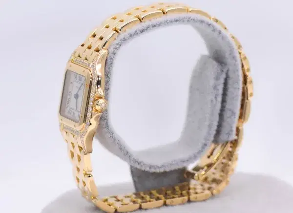 Cartier Panthere Watch 22mm Factory Diamond Pave 18k Yellow Gold