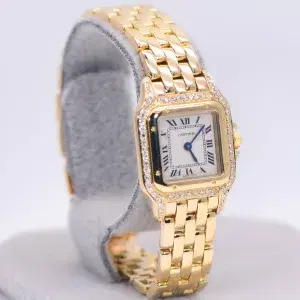 Cartier Panthere Watch 22mm Factory Diamond Pave 18k Yellow Gold