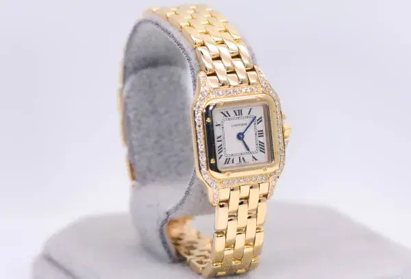 Cartier Panthere Watch 22mm Factory Diamond Pave 18k Yellow Gold