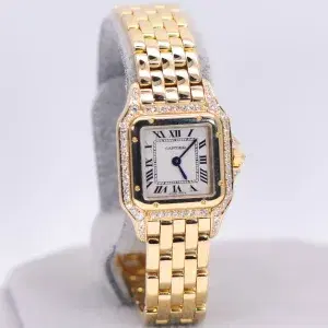 Cartier Panthere Watch 22mm Factory Diamond Pave 18k Yellow Gold