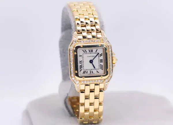 Cartier Panthere Watch 22mm Factory Diamond Pave 18k Yellow Gold