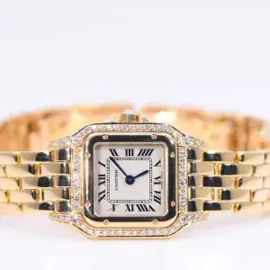 Cartier Panthere Watch 22mm Factory Diamond Pave 18k Yellow Gold