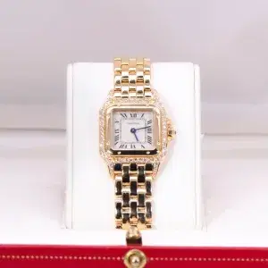 Cartier Panthere Watch 22mm Factory Diamond Pave 18k Yellow Gold