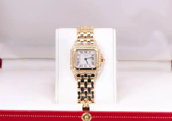 Cartier Panthere Watch 22mm Factory Diamond Pave 18k Yellow Gold