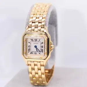 Cartier Panthere Watch 22mm Factory Diamond Pave 18k Yellow Gold