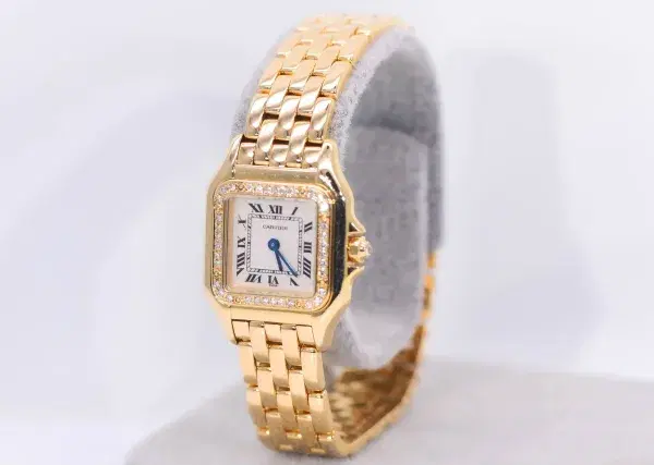 Cartier Panthere Watch 22mm Factory Diamond Pave 18k Yellow Gold