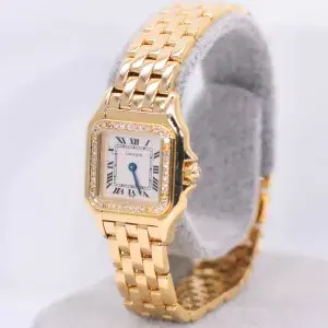 Cartier Panthere Watch 22mm Factory Diamond Pave 18k Yellow Gold