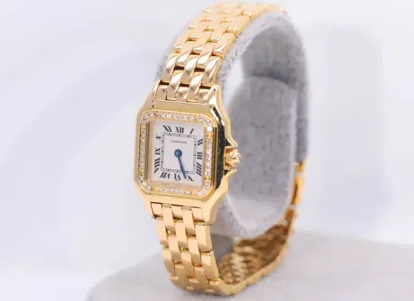 Cartier Panthere Watch 22mm Factory Diamond Pave 18k Yellow Gold