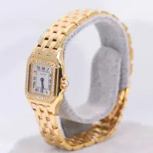 Cartier Panthere Watch 22mm Factory Diamond Pave 18k Yellow Gold