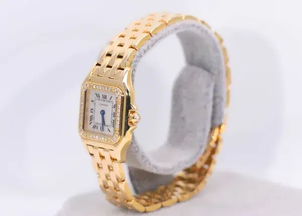 Cartier Panthere Watch 22mm Factory Diamond Pave 18k Yellow Gold