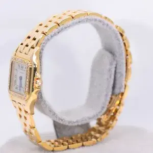 Cartier Panthere Watch 22mm Factory Diamond Pave 18k Yellow Gold