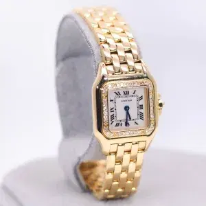 Cartier Panthere Watch 22mm Factory Diamond Pave 18k Yellow Gold