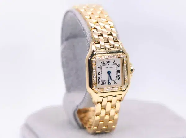 Cartier Panthere Watch 22mm Factory Diamond Pave 18k Yellow Gold