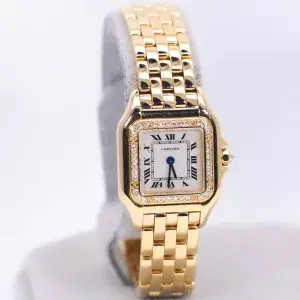 Cartier Panthere Watch 22mm Factory Diamond Pave 18k Yellow Gold