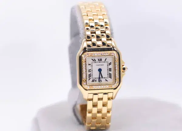 Cartier Panthere Watch 22mm Factory Diamond Pave 18k Yellow Gold