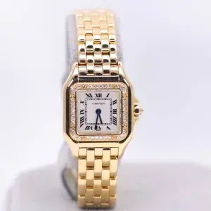 Cartier Panthere Watch 22mm Factory Diamond Pave 18k Yellow Gold