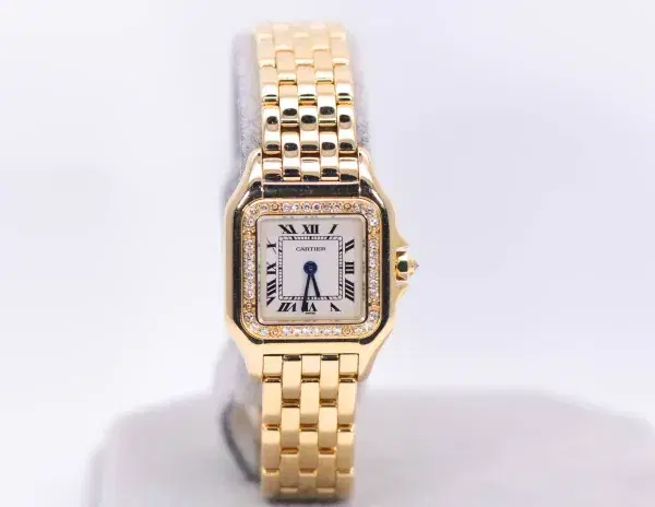 Cartier Panthere Watch 22mm Factory Diamond Pave 18k Yellow Gold