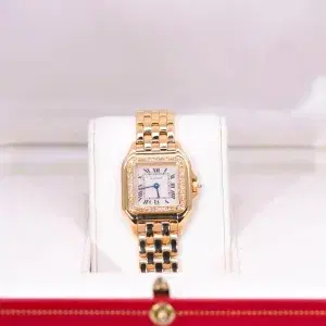 Cartier Panthere Watch 22mm Factory Diamond Pave 18k Yellow Gold